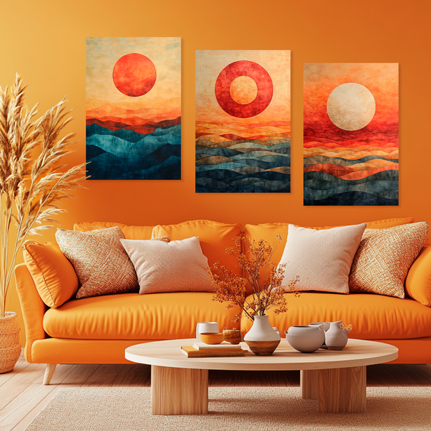 CÍRCULOS DEL AMANECER SET DE 3 CUADROS DECORATIVOS