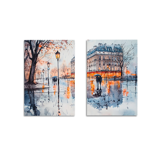 LLUVIA EN PARÍS  SET DE 2 CUADROS DECORATIVOS