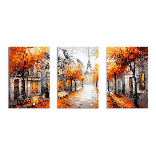 PARÍS EN OTOÑO  SET DE 3 CUADROS DECORATIVOS